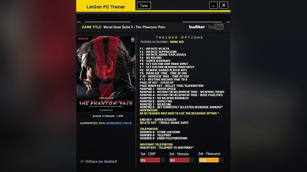 Metal Gear Solid 5: The Phantom Pain — Трейнер / Trainer (+26) [1.09: Updated Version] [LinGon]