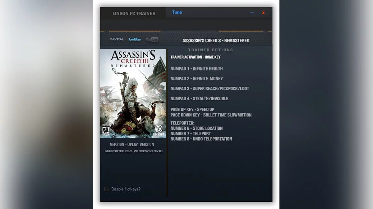 Assassin's Creed 3: Remastered — Трейнер (+8) [1.01]