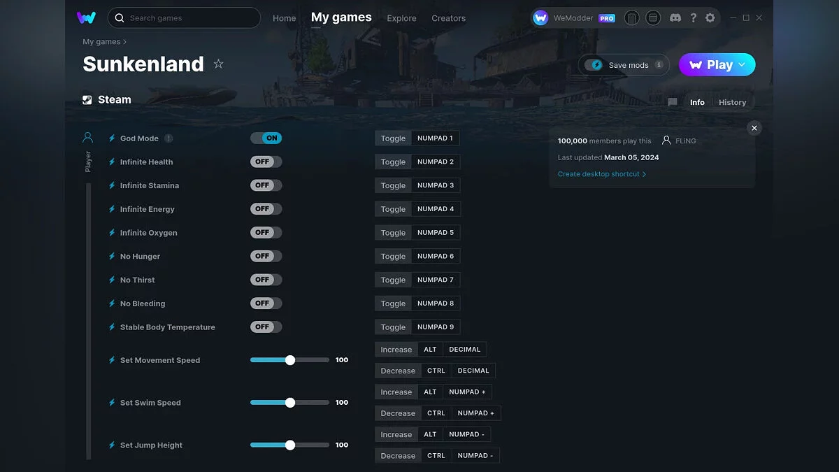 Sunkenland — Трейнер (+23) от 05.03.2024 [WeMod]