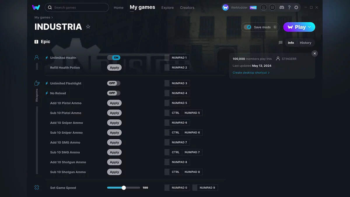 INDUSTRIA — Трейнер (+13) от 13.05.2024 [WeMod]
