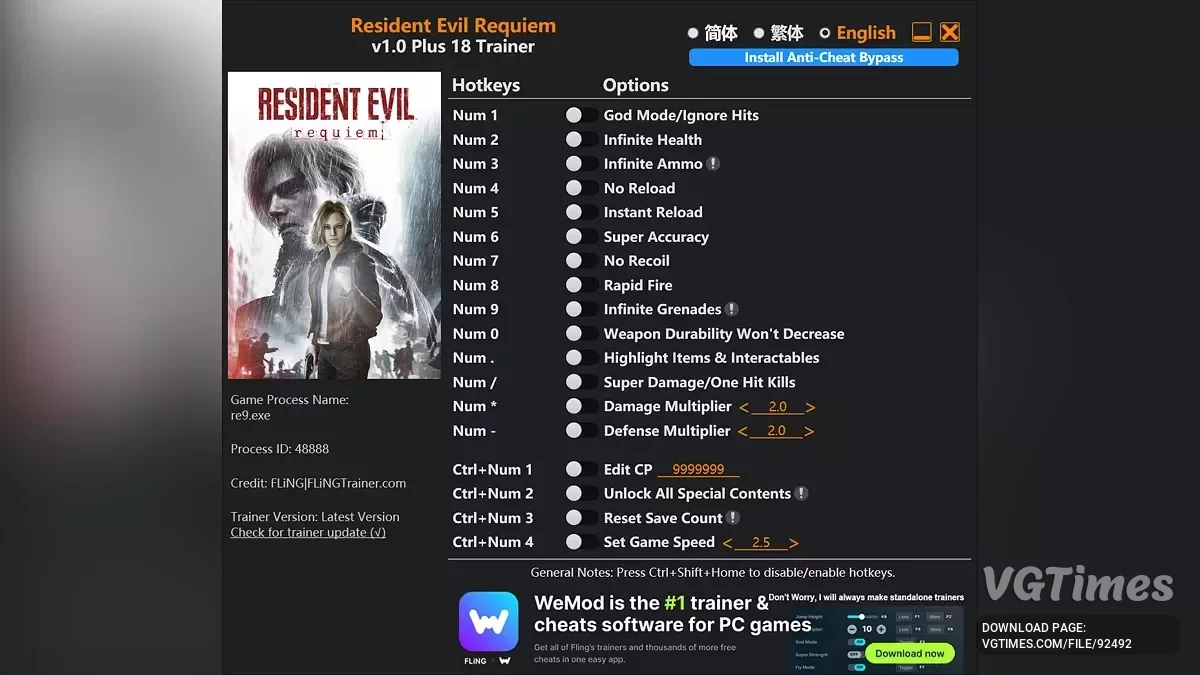 Resident Evil Requiem — Трейнер (+18)