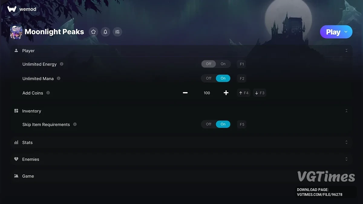 Moonlight Peaks — Трейнер (+13)
