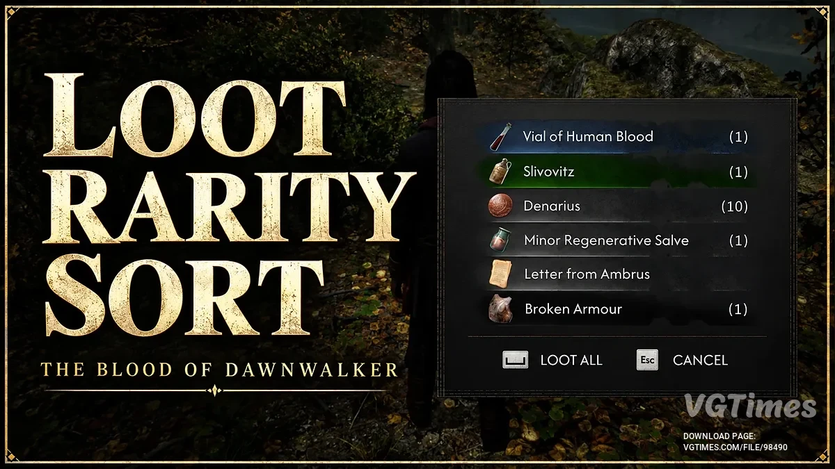 The Blood of Dawnwalker — Сортировка лута по редкости