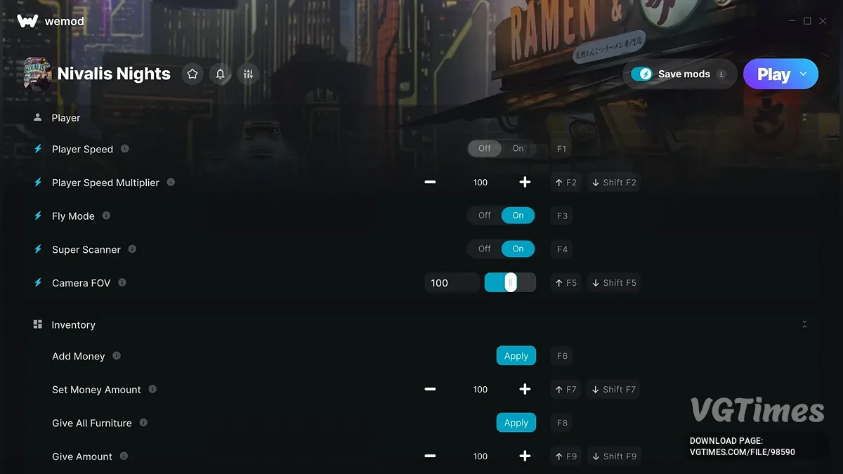 Nivalis Nights — Трейнер (+58) для управления персонажем, предметами и игровым миром