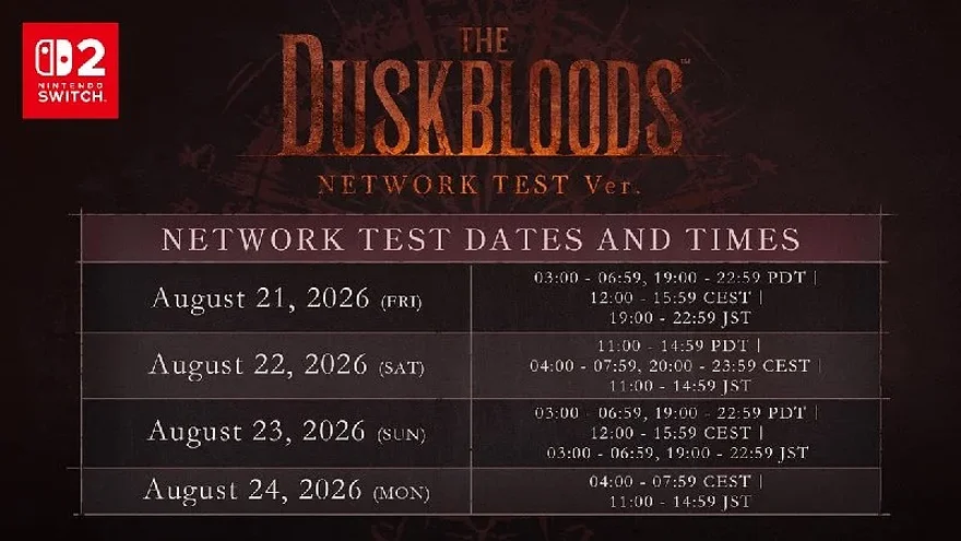 Расписание сетевого теста Duskbloods