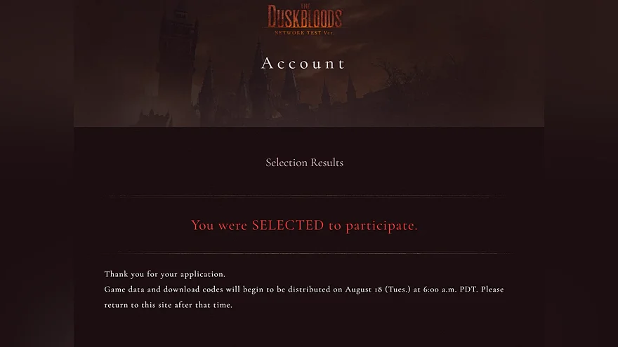 Результат отбора на тест Duskbloods