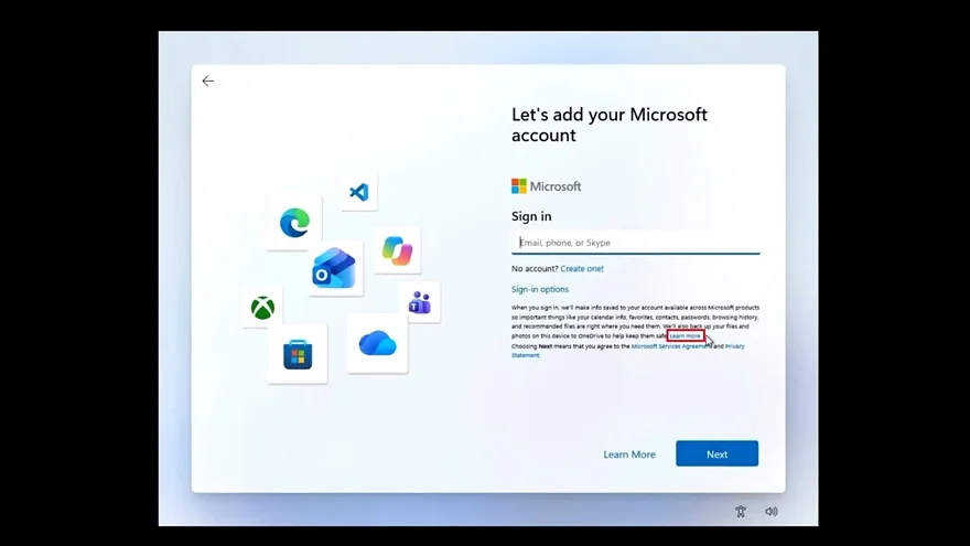 Экран входа в учётную запись Microsoft Windows 11