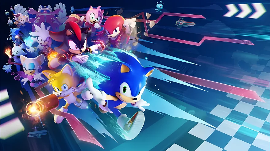 Персонажи Sonic во главе с Соником на гоночной трассе